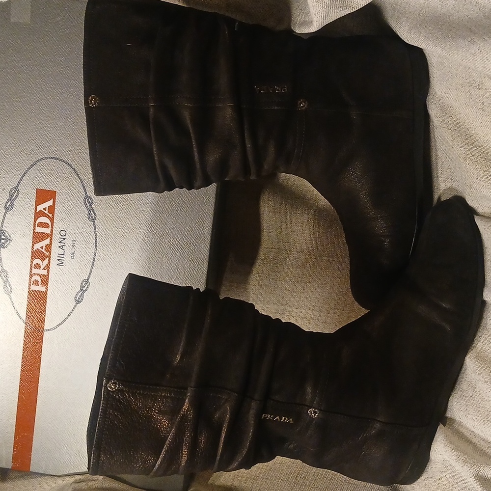 Prada Women's Black Suede Flat Boots. Size 37.5 EU or 7.5 US. - Picture 12 of 15
